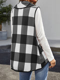 Women's Plaid Pocket Lapel Collar Vest Cardigan Coat