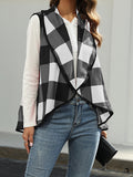 Women's Plaid Pocket Lapel Collar Vest Cardigan Coat