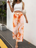 Tie-dye Belt Wide-leg Casual Loose Trousers