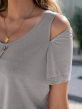 Buttons Cold Shoulder Short Sleeve Casual T-shirt