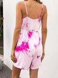 Summer Tie-dye Suspenders Drawstring Waist V-neck Casual Jumpsuit