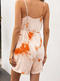 Summer Tie-dye Suspenders Drawstring Waist V-neck Casual Jumpsuit