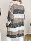 Sweater Jacket Striped Colorblock Knit Cardigan