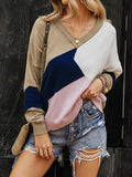 V-Neck Thermal Top Panel Sweater