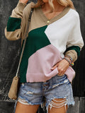 V-Neck Thermal Top Panel Sweater