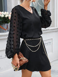 Without belt V-neck long-sleeve jacquard Dress