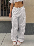 Posheme Drawstring Waist Pockets Low-rise Casual Cargo Pants