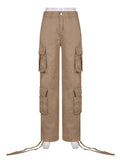 Posheme Drawstring Pockets Oversize Low-rise Casual Cargo Pants