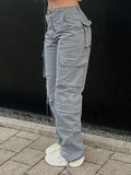 Posheme Drawstring Pockets Oversize Low-rise Casual Cargo Pants