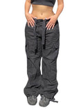 Posheme Oversize Drawstring Waist Pockets Low-rise Casual Cargo Pants