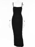 Posheme Ruched Spaghetti Strap Bodycon Party Prom Midi Dress