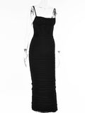 Posheme Ruched Spaghetti Strap Bodycon Party Prom Midi Dress