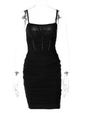 Posheme Ruched Spaghetti Strap Bodycon Party Prom Mini Dress