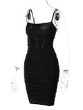 Posheme Ruched Spaghetti Strap Bodycon Party Prom Mini Dress