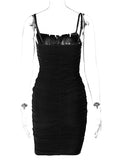 Posheme Ruched Spaghetti Strap Bodycon Party Prom Mini Dress