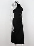 Posheme Elegant High Slit Cut Out Tie Back Halter Club Party Gown Maxi Dress