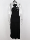 Posheme Elegant High Slit Cut Out Tie Back Halter Club Party Gown Maxi Dress