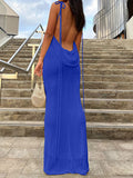 Posheme Spaghetti Strap Bodycon Backless Mermaid Tie Back Prom Maxi Dress