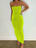 Posheme Spaghetti Strap Bodycon Backless Mermaid Tie Back Prom Maxi Dress