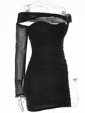 Posheme Cut Out Asymmetrical Sheer Party Club Mini Dress