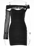 Posheme Cut Out Asymmetrical Sheer Party Club Mini Dress