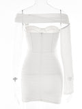 Posheme Cut Out Asymmetrical Sheer Party Club Mini Dress