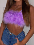 Posheme Feather Bandeau Spaghetti Strap Gatsby 70s Disco Clubwear Vest