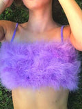 Posheme Feather Bandeau Spaghetti Strap Gatsby 70s Disco Clubwear Vest