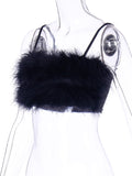 Posheme Feather Bandeau Spaghetti Strap Gatsby 70s Disco Clubwear Vest