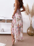 Posheme Floral High Low Spaghetti Strap Bohemian Beach Maxi Dress