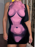 Posheme Weird Puss Body Print Party Club Mini Dress