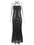 Posheme Halter Bandeau Bright Wire Party Gown Maxi Dress