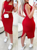 Posheme One Shoulder Sleeveless Cut Out Two Piece Club Party Gown Midi Dress